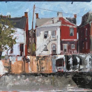 Award winning urban landscape painting by artist sarah baptist captures the strength and spirit of living in an urban area.